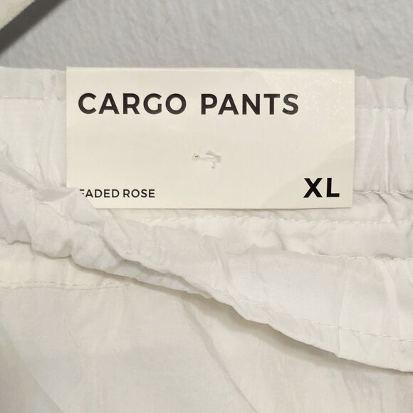 New Faded Rose Nylon Cargo Pants Parachute Style Women's Size XL Cordlock White - Picture 7 of 11
